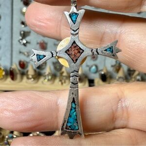 Native vintage Turquise sterling silver Southwestern Intricate Inlay